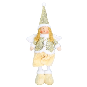 Standing Christmas angel doll with retractable legs and golden sequins plush outfit