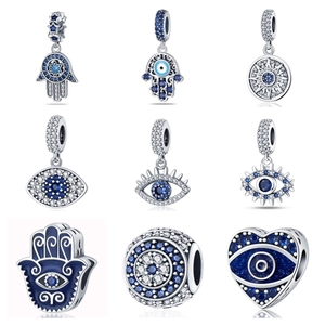 Verzilverde Legering Boze Oog Hand Van Fatima Bedels Voor DIY Armband Ketting Maken Blauw Wit Strass Hanger Sieraden Accessoires