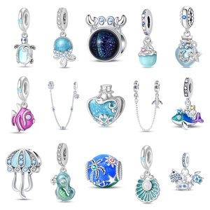 Serie Oceano Ciondoli a Forma di Medusa Cavalluccio Marino Tartaruga Balena Placcati Argento Smalto Strass Perline DIY per Bracciale Gioielli Donna