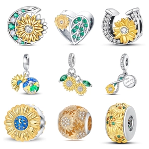 Silver Plated Sunflower Horseshoe Charms Rhinestone Enamel Beads For DIY Bracelet Necklace Making Women Jewelry Accessories