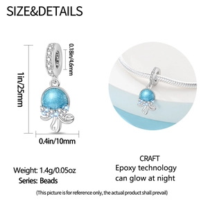 Pendentif méduse bleue lumineuse avec détails en zircon et dimensions pour bracelets DIY