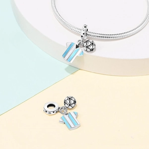 Soccer charm with Argentina style jersey and football pendant in 925 sterling silver