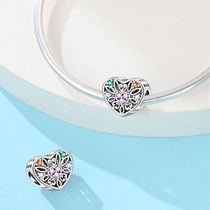 Roze en paarse holle hartbedeltje met gekleurde zirkoon voor DIY-slangenketting armband