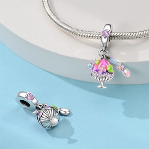 Macro view of a 925 silver dessert sundae charm with colorful enamel and zircon stones