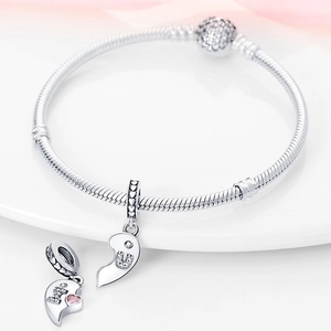 Silbernes Kupfer Herz-Puzzle-Anhänger Armband mit rosa Stein und I U Schriftzug