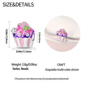 Detail of a cupcake charm with pink enamel and zirconia for DIY beaded bracelets