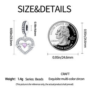 Detailansicht der Herz-Flügel-Perle mit rosa Zirkon und 23,5 mm Höhenmaßangabe
