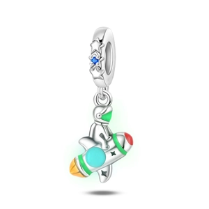Detailed astronaut on rocket charm with glowing star accent and colorful enamel inlay