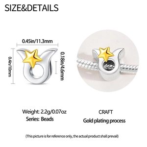 Macro view of Taurus zodiac bead charm with detailed dimensions and fit on bracelet