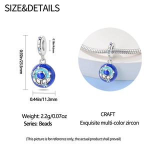 Luminous 925 silver astronaut charm with blue planet and zircon-inlaid loop detail