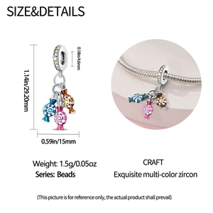 Detailed macro view showing dimensions of silver ice cream cake charm with zircon stones