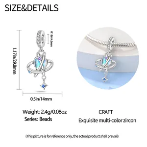 Detaillierte Größentabelle für Planeten-Charm mit Maßen 29,8mm Höhe und 14mm Breite