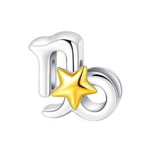 Silver Capricorn charm bead with gold star accent for DIY charm bracelets and necklaces