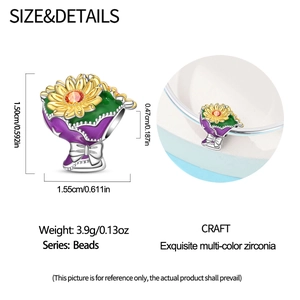 Detailed sunflower bouquet charm dimensions 1.50cm x 1.55cm with colorful zircon