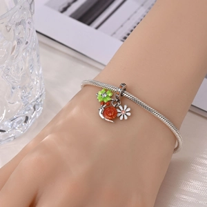 Silver snake chain bracelet with colorful snail flower charms for women jewelry