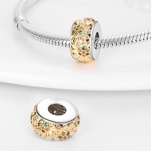 Sunflower charm bead in gold-plated metal with colorful gemstones for DIY bracelets