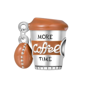 Silberner Kaffeetassen-Charm mit Gravur und Kaffeebohne für DIY-Armbänder und Schmuck