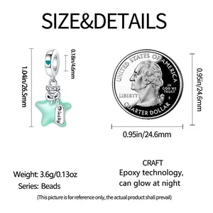 Detailed size guide for luminous lucky star charm showing 26.5mm height and 4.6mm ring width