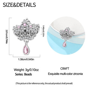 Detail of pink crown charm showing 2.01cm height and锆zirconia inlay for bracelets