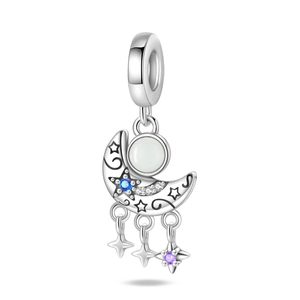 Star and moon charm with blue zircon and silver dangles for DIY jewelry bracelets