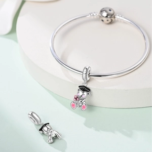Graduation bear charm bracelet with doctor hat pendants and silver snake chain