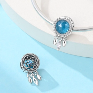 Exquisite dreamcatcher and blue gemstone silver charms for DIY bracelet jewelry