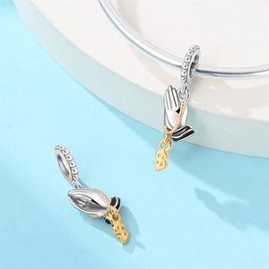 Silver and gold prayer hands charm with dollar sign pendant for DIY bracelets