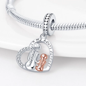 Abalorio de corazón de plata y oro rosa con grabado In My Heart Forever y circones