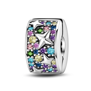 Macro di charm distanziatore in argento con zirconi colorati e accenti a stella