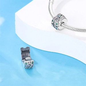 Charm a clip in argento S925 intrecciato con zirconi colorati per bracciale snake