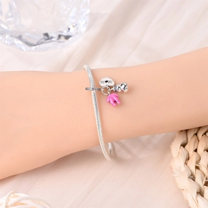 Pulsera de cadena de serpiente de plata con dije de corazón Mom, elefante y oso
