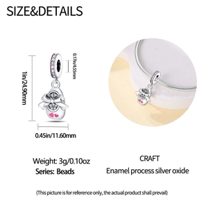 Especificaciones de tamaño del abalorio zapato de bebé en esmalte rosa con corazón para pulsera