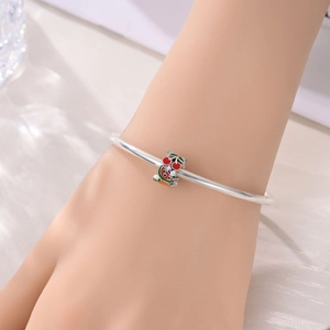 Silbernes Bettelarmband mit bunten Wassermelonen- und Kirschanhängern mit Zirkonia