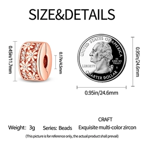 Vista macro dello charm margherita oro rosa 11,7 mm accanto a una moneta