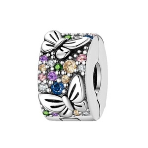 Charm in argento con farfalle 3D e pietre di zirconia cubica multicolore per bracciali