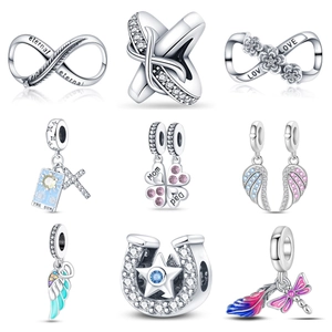 Silver Plated Copper Wings Feather Infinity Heart Enamel Charm Beads For DIY Bracelet Rhinestone Jewelry Accessory For Women