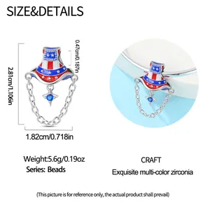 Detailed size chart for patriotic cowboy hat bead with dimensions 2.81cm by 1.82cm