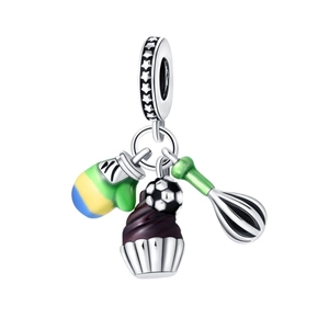 Pendentif en argent avec gant de sport, cupcake football et batteur pour bracelets DIY