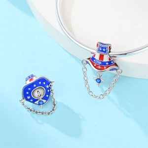 Patriotic cowboy hat charm with red white blue enamel and crystal on silver bracelet