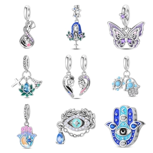 Silver Plated Hamsa Hand Evil Eye Charm Beads Rhinestone Enamel Butterfly Infinity Pendant For DIY Jewelry Making Women