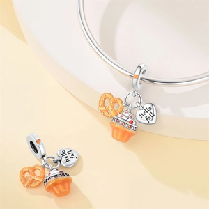 Fall themed charm with pumpkin and heart pendant engraved with Hello Fall text