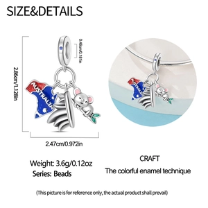 Detailed view of silver Australia charm with koala, flag map and green leaf pendant