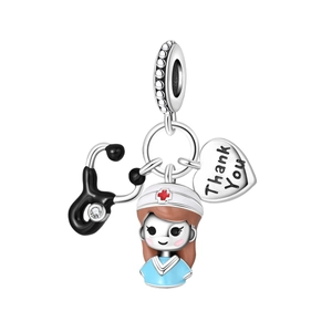 Silver nurse charm with stethoscope and Thank You heart pendant for DIY bracelets