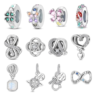 Silver Plated Zirconia Heart Butterfly Infinite Charm Bead For DIY Bracelets Romantic Enamel Dangle Pendant Jewelry Making Findings