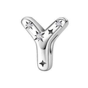Silver letter Y charm bead with zircon stones and star cutout for DIY jewelry