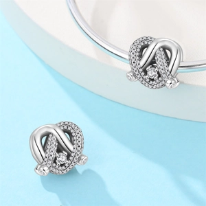 Silver-plated concentric knot charm bead with zircon inlay for snake chain bracelets