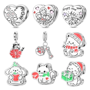 Ciondoli in Smalto a Forma di Cuore con Cane Gatto in Rame Placcato Argento per Bracciali e Collane Fai-da-te con Strass