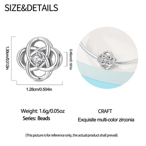 Detailed view of silver charm bead with zirconia, 1.30cm height, for DIY jewelry making