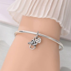 Silver plated knot bracelet with heart charm engraved As you wish and sparkling stones