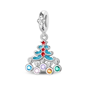 Detaillierter Weihnachtsbaum-Anhänger mit blauem Emaille und bunten Edelstein-Anhängern